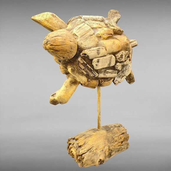 Sea Turtle On Driftwood Faux Wood Turtle On A Stand 10”T 9”W - Picture 2 of 8